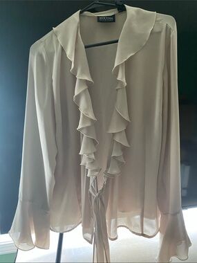New York & Company Cream Ruffle Tie-Front Blouse